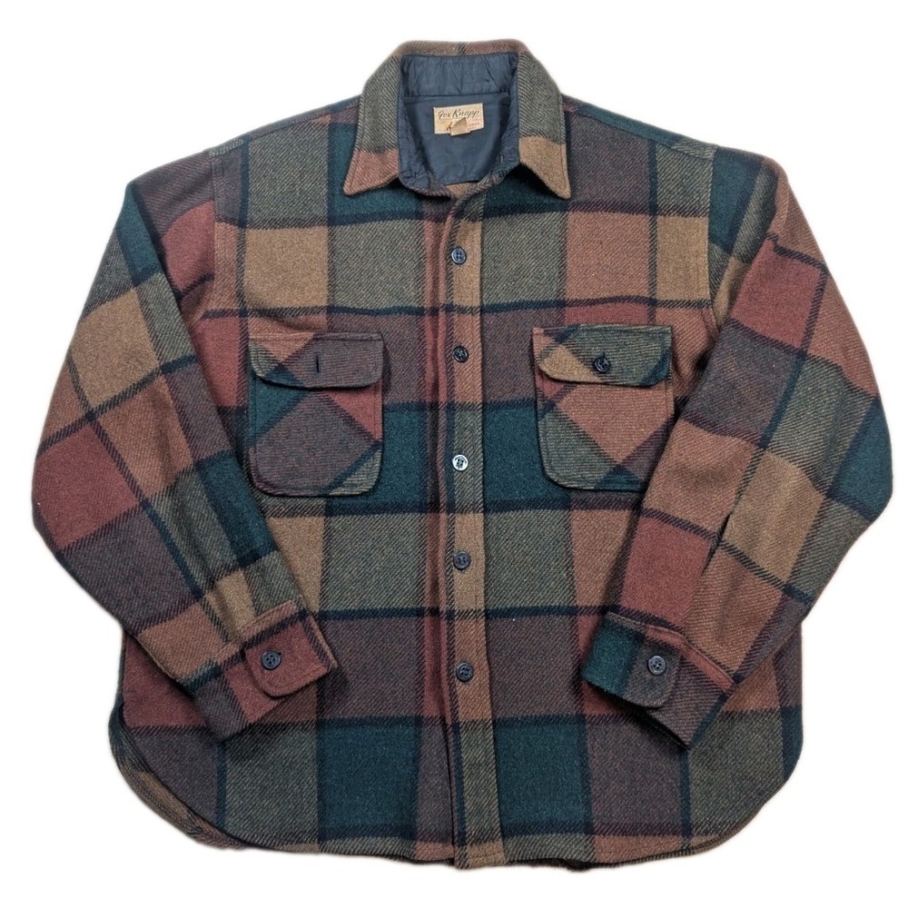 Vintage Fox Knapp Wool Coat Checkered Plaid USA Women's Large 16
